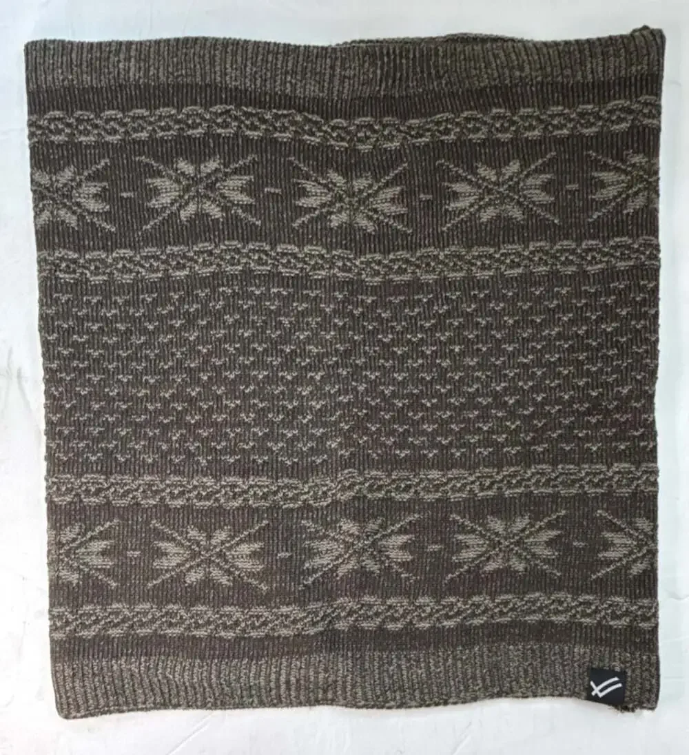 William Rast Brown/Gray Acrylic Knit Geometric Logo Cowl Snood Scarf